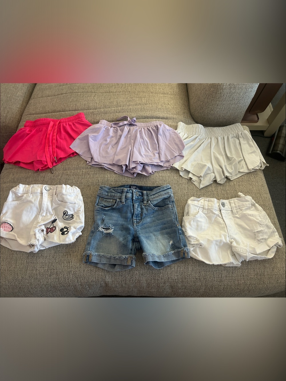 Lot of 6 pairs of Girls Shorts- size 5 - denim and sports